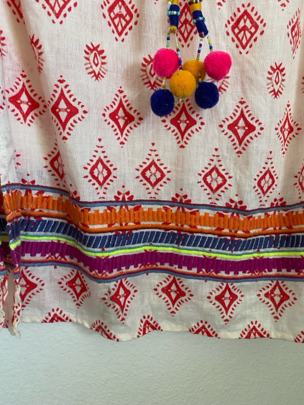Artisan NY 100% Linen Embroidered Tunic | Size S | Boho Chic White & Red - Picture 6 of 14